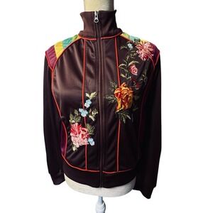 Johnny Was Embroidered Floral Track Jacket Zip Up Boho Y2K Athleisure